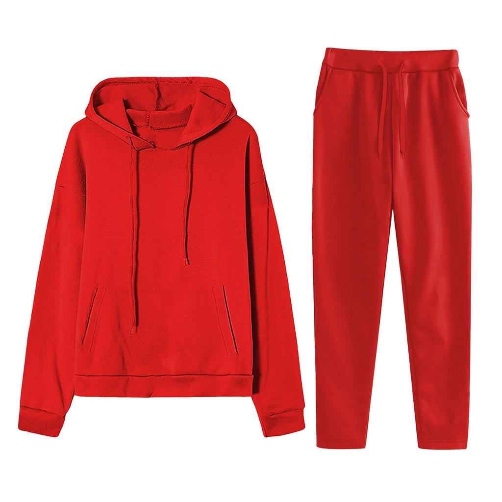 Casual Pullover Hoodie and Sweatpants Set for Men and Women Unisex Two Piece Tracksuit Outfit with Drawstring Waist Pockets