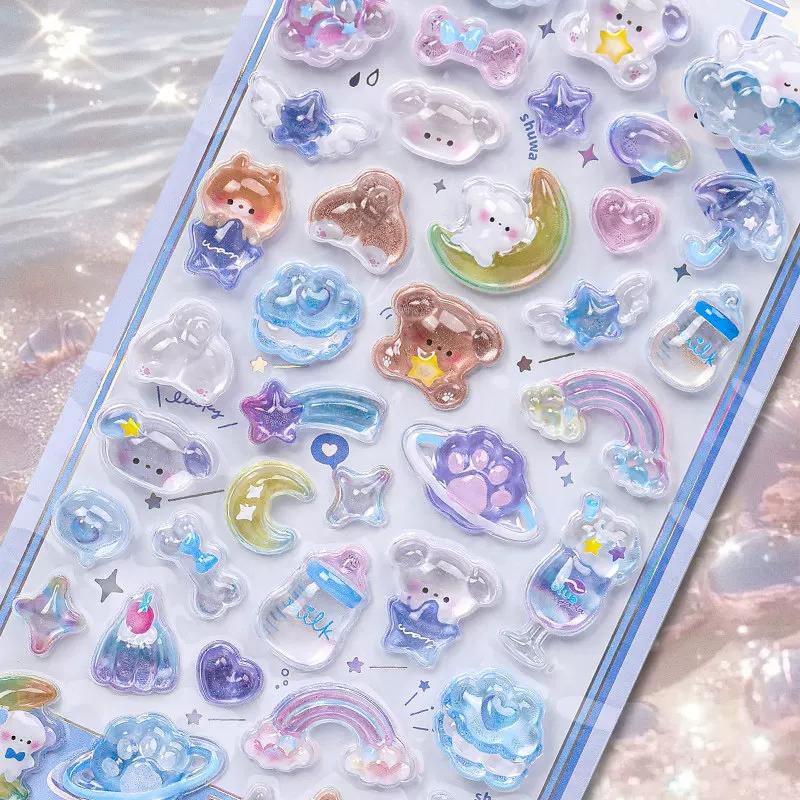 3D Kawaii Cartoon Relief Sticker Cute Crystal Jelly Patch Mirror Scrapbook for Mobile Phone Case School Supplies Stationery