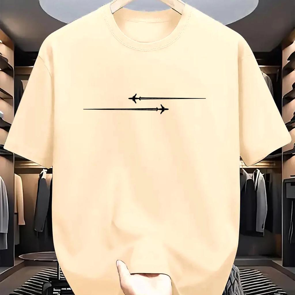 2026 New Summer Unisexs Casual Loose Large Creative Airplane Pattern Printed Comfortable Sports Round Neck Short Sleeve Tshirt