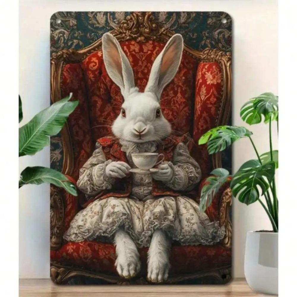 Vintage Victorian Rabbit Tin Wall Art Boho Home Decor Sign
