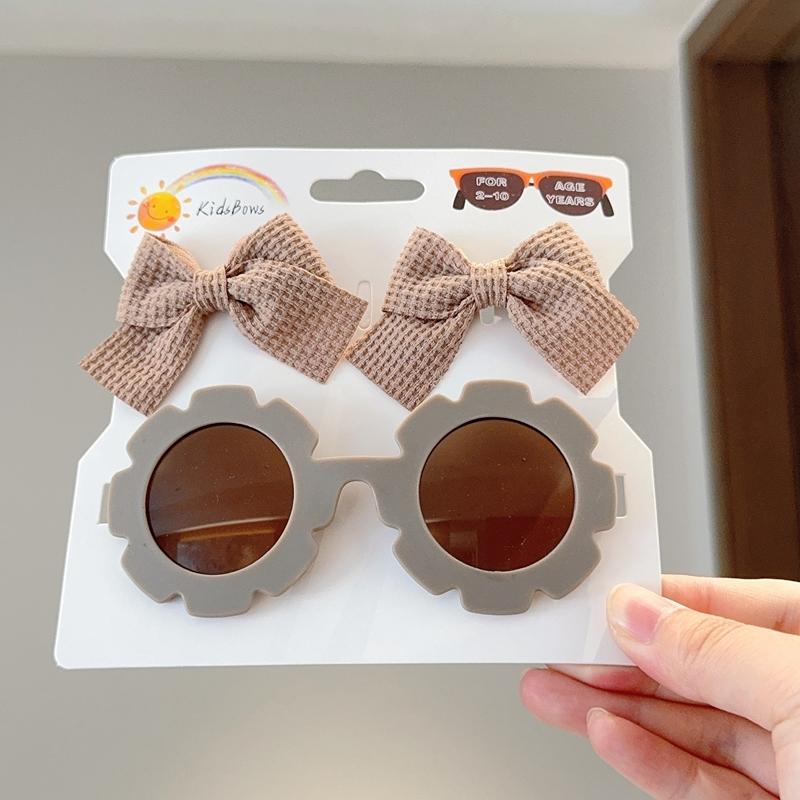 1 Zestaw Nakrycie Głowy dla Dzieci Okulary Jednolite Miękkie Kokardy Opaski Dziewczynki Koronkowa Spinka Retro Opaski Okulary Przeciwsłoneczne Zestawy Gumek do Włosów dla Dzieci