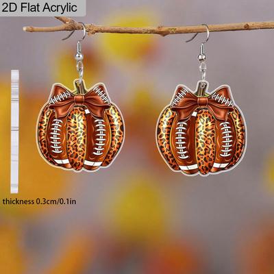 2D Flache Leopard Kürbis Fußball Muster Acryl Hängeohrringe Spieltag Party Cheerleader Sportball Sportfan Fan Damenschmuck