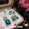 Jewelry Colombian Emerald Rose Gem Necklace Banquet Haute Couture Malachite Camellia Earrings Set