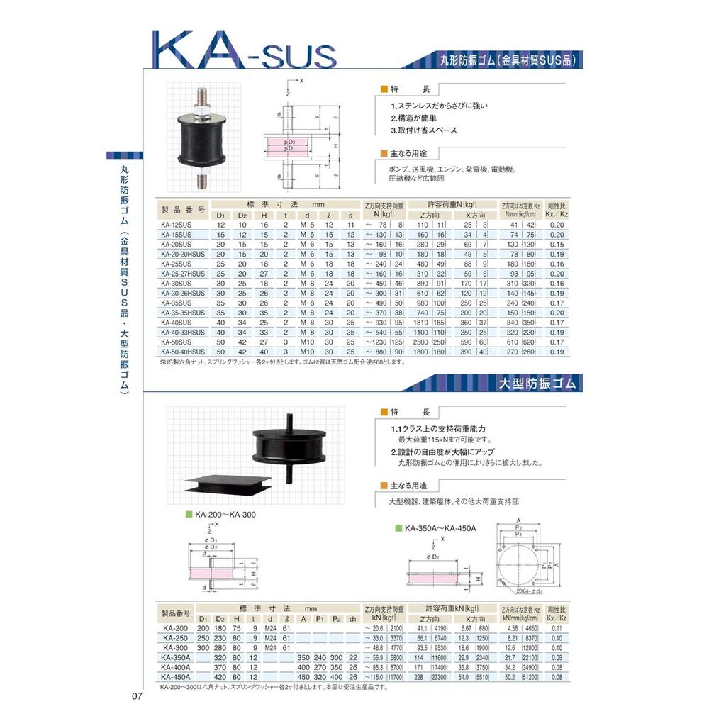 Kurashiki Kako KA-40SUS Anti-Vibration Rubber Mount, Cylindrical Damper, Double-Ended Male Thread M8, Stainless Steel & Natural Rubber
