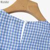 ZANZEA Women Plaid Print Casual Round Neck 3/4 Sleeve Blouse