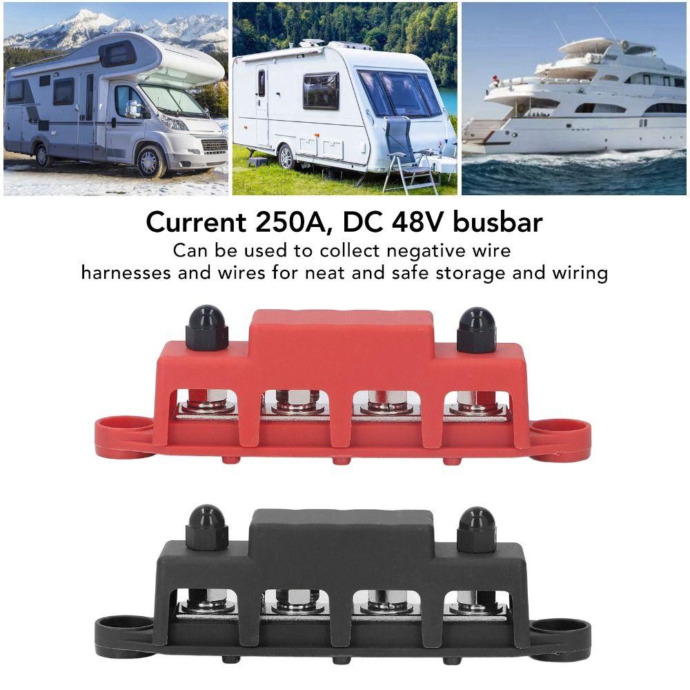 2Pcs 4 Terminal Power Distribution Block M8 Screw Bus Bar 250A  Automobile