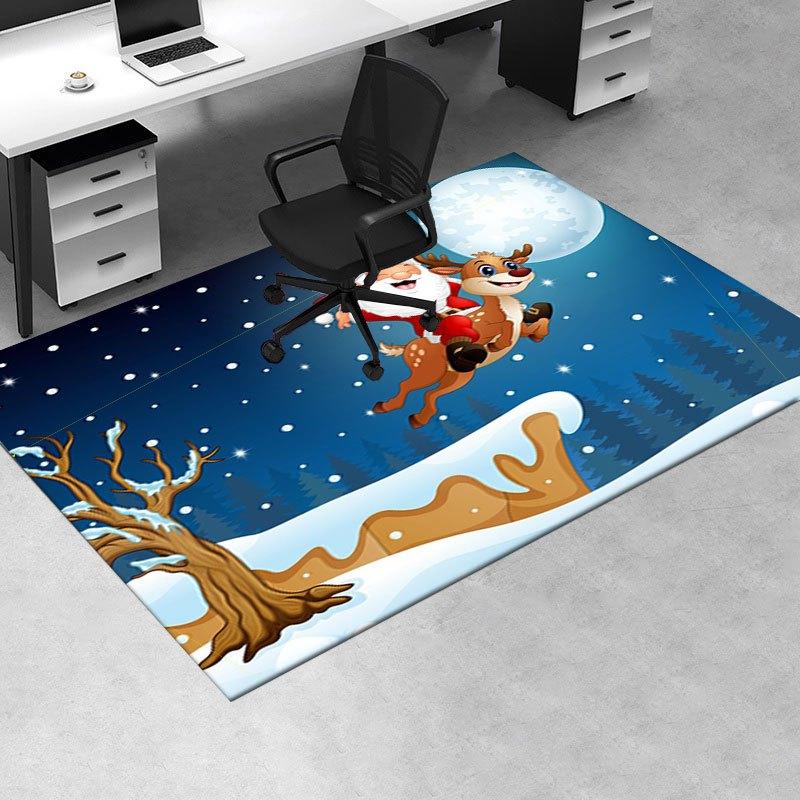 Christmas Santa Claus Deer Snow Night Moon Winter Scene Wall Sticker Home DecorOffice Mat Perfect for Home Decor Office Desk Chair Rugs Chai