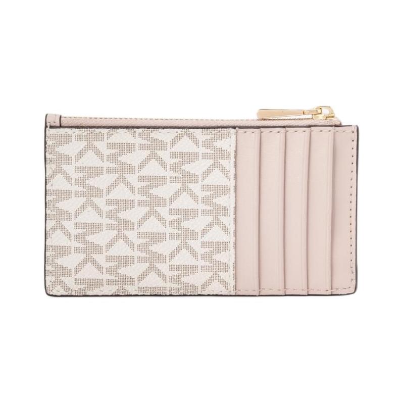 MICHAEL KORS Jet Set Logo Print Contrast Design Coated Canvas Card Holder Small Women's Pink and Beige