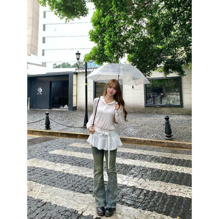 Chic White Spicy Girl Hooded Long-Sleeve Slimming Top for Women L