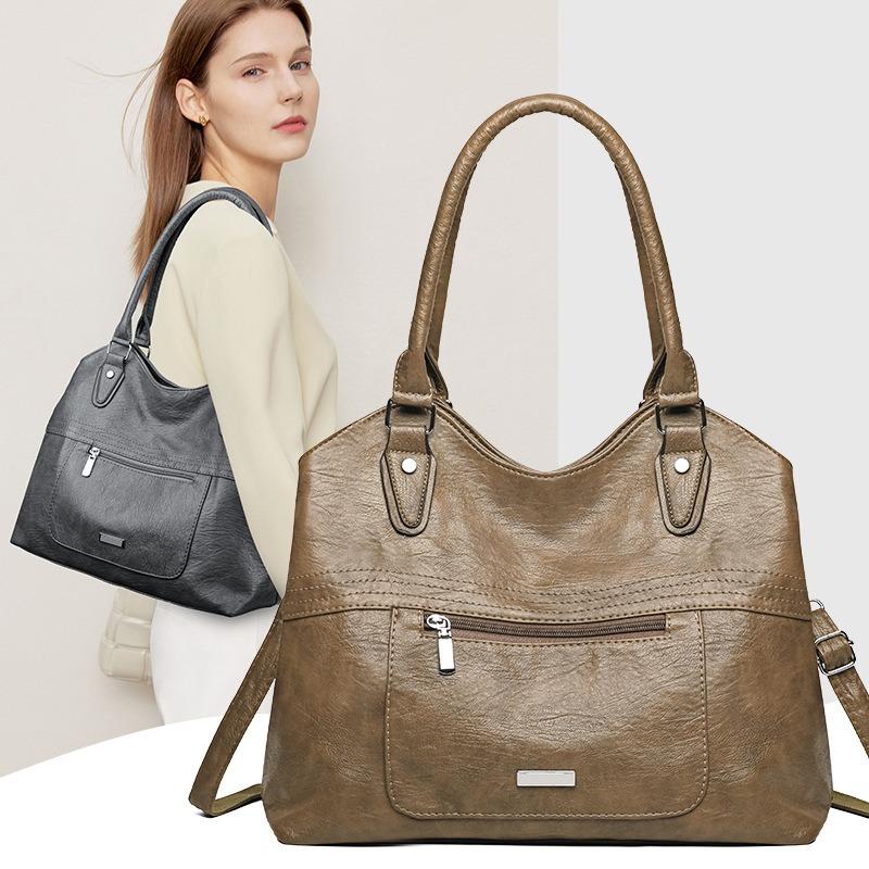 Large Capacity Soft Leather Minimalist Casual Tote Bag for Ladies