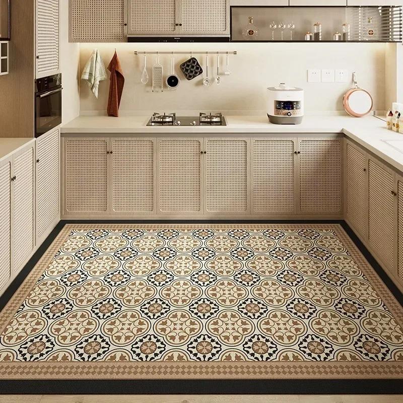 

Коврик для кухни ПВХ коврик большого размера водонепроницаемые нескользящие ковры кожаные антимасляные коврики для ног ретро домашний декор ковер 50x80cm