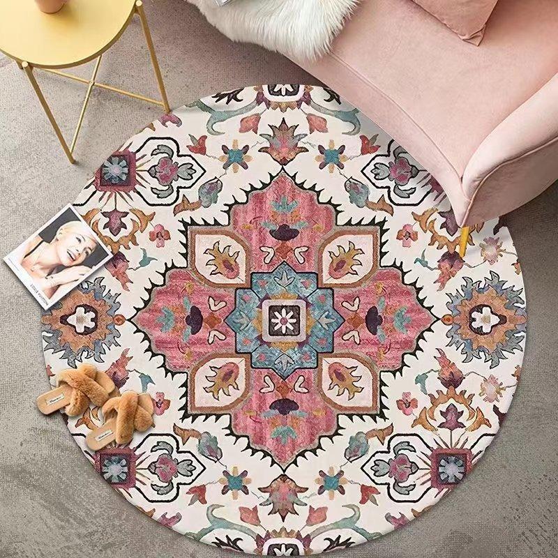 Retro Round Rug Ethnic Pattern Circle Carpet for Living Room Floor Mat Chair Coffee Table Bedside Decor So Beautiful and Classic