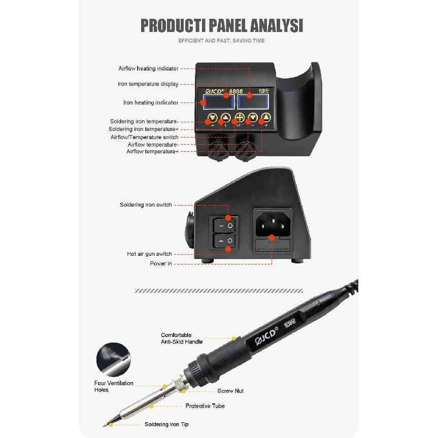 JCD 8898 750W Soldering Station 2 in 1 LCD Digital display Rework Welding Station Kit Soldering Iron Hot Air Repair Solder tools