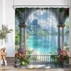 Seaside Town Shower Curtain Blue Ocean Floral Mountain Italian Architectural Scenery Bath Curtains Polyester Home Bathroom Decor