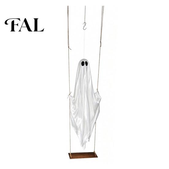 Funny Halloween Yard Art Hanging Swinging Ghost Decoration, LED Light Up Large Spooky Patio Tree Decor with Remote Control for Outside Garden