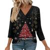 Женский свободный удобный повседневный модный топ с V-образным вырезом и рукавом 3/4 с рождественским принтом