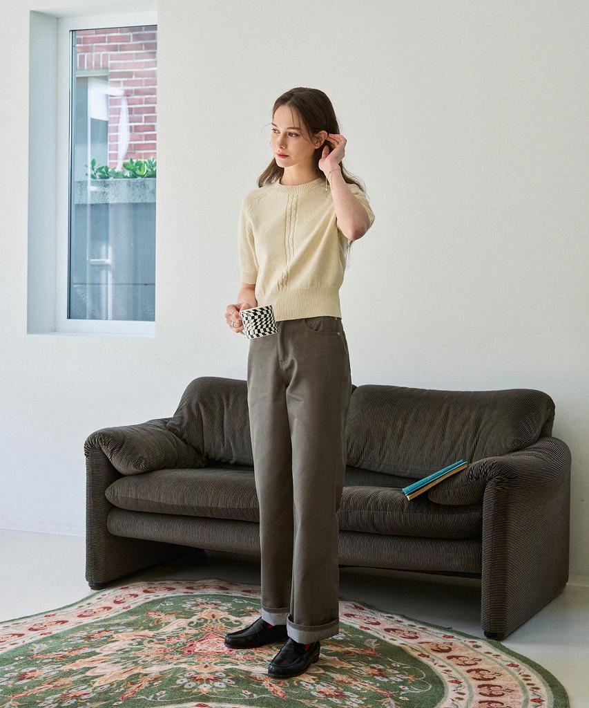 Deuloupisumeon Cable Line Linen Short Sleeve Knit [Sky Blue]