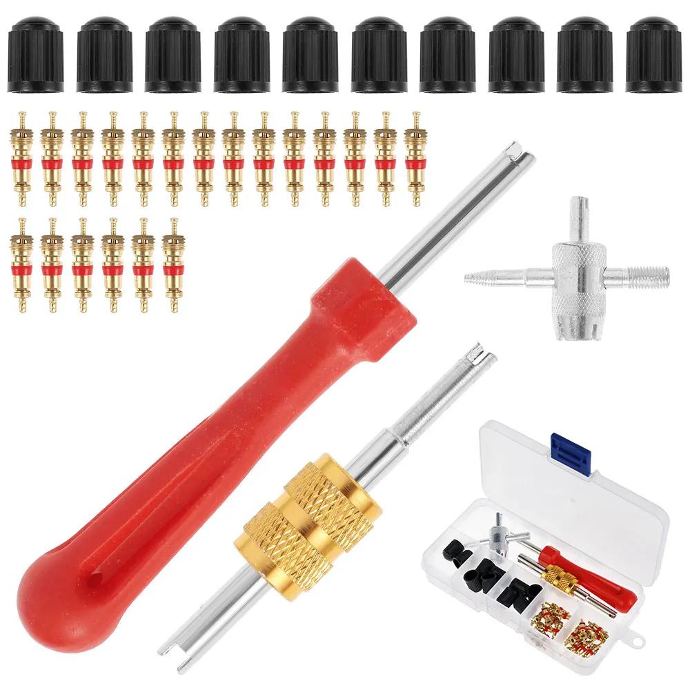 33Pcs Metal Tire Wheel Valve Core Remover Repair Tool Car Tire Valve Stem Puller Tools Set for Car Truck Motorcycle Bicycle