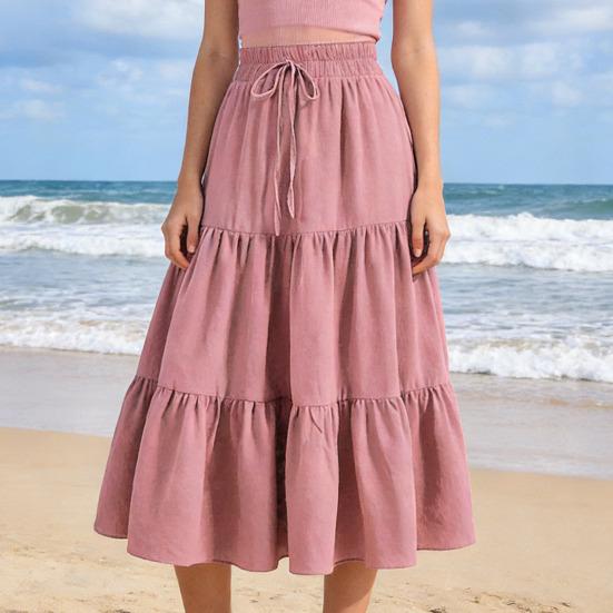 Damen Sommer Stufen A-Linie Maxirock Hoher Bund Plissiert Schwingend Langer Rock Freizeit Fließend Strand Boho Rock