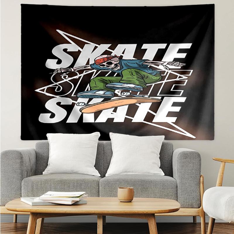 Tapisserie avec Impression Skateboard, Toile de Fond, Installation Facile, Idéale pour Chambre à Coucher, Bureau et Salon, avec Décor Mural Esthétique.