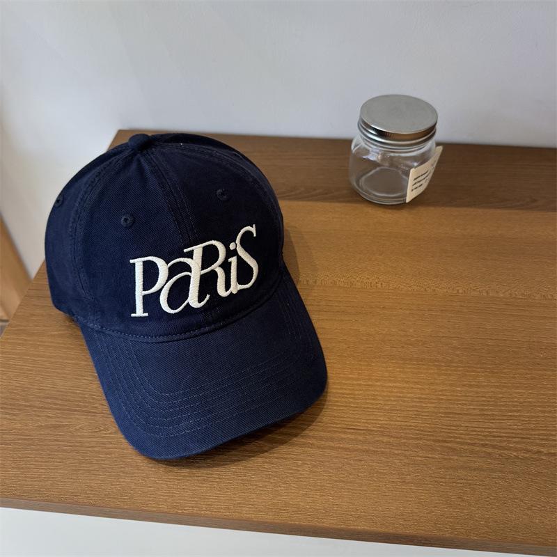 Retro Baseball Cap Women's Summer Wide Brim Simple Letter Embroidered Cap