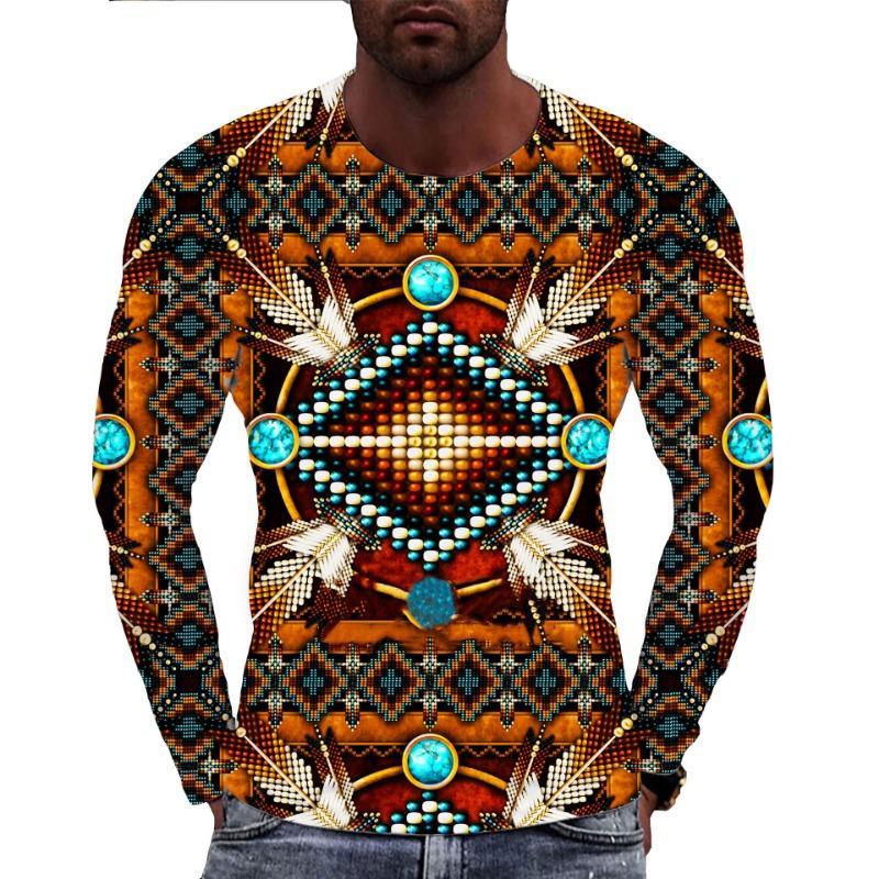 Indians Culture Men's Long Sleeve T-shirts 3D Print Fashion Harajuku Men T Shirt Top Street Loose Tee Casual Sports Men Clothing