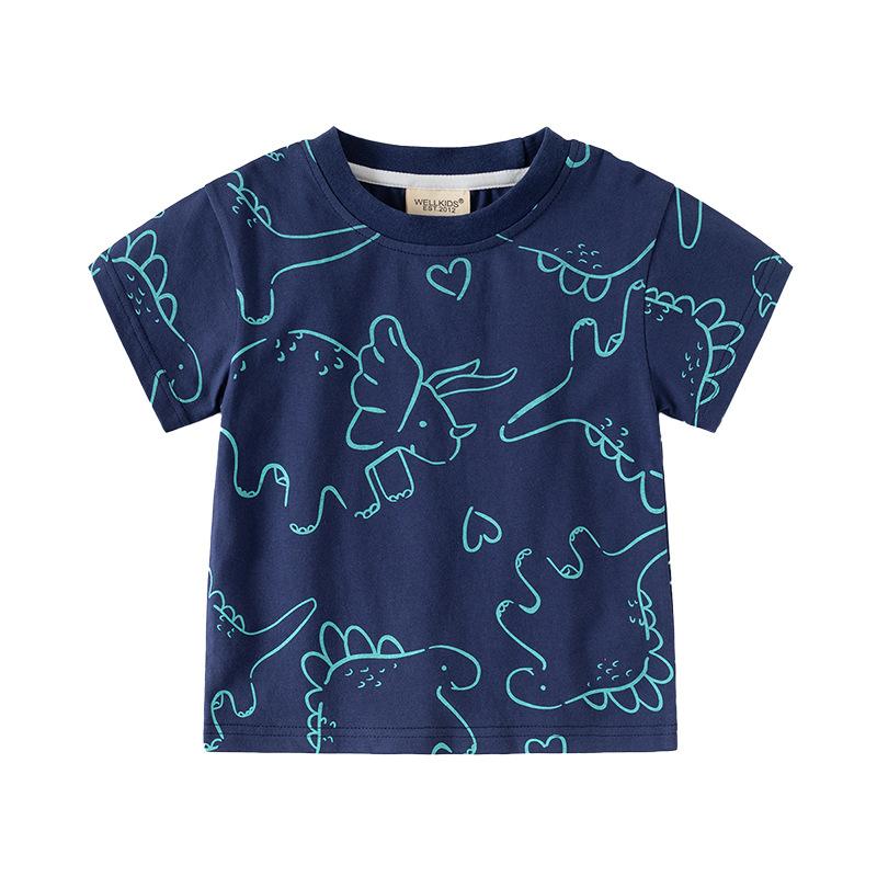 Boys Pure Cotton Short-sleeved T-shirt Summer New Children's Clothing Children's Baby Full Print Half-sleeved Top