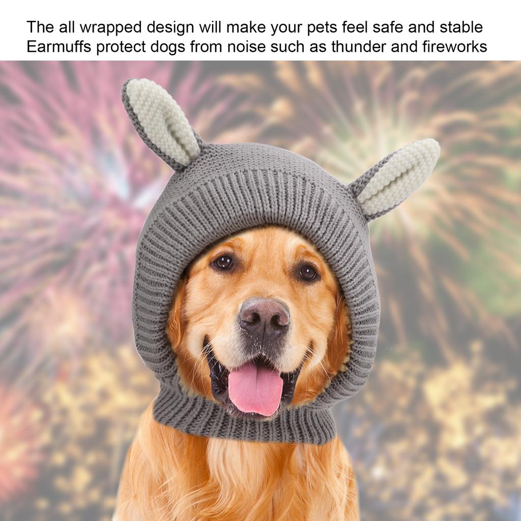 Knitted Rabbits Ear Pet Hat Noise   Warm Dog Grooming Earmuffs Hat for Large Dogs