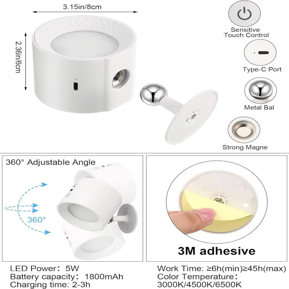 Led Wall Light Double Head Bedroom Wall Lamp Touch Control Wireless USB Recharge Portable Night Light Room Writing Reading Lamps