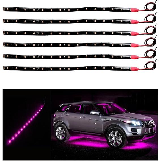 6 PCS 15 LED Strip Underbody Light, 1Ft 12V Waterproof Car Led Interior Exterior Strip Light with 6 Inch Wire, Flexible Auto Light Strip Decoration