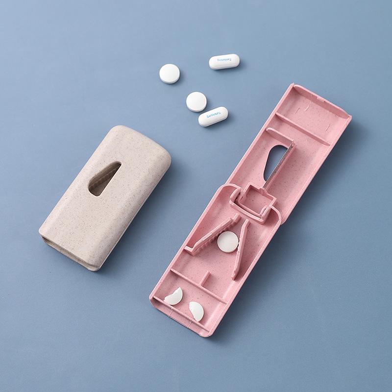 Plastic Rectangular Pill Cutter with Knife and Box Divider