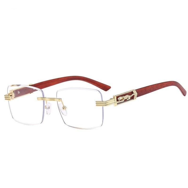 Personalized Leopard Head Retro Metallic Style Sunglasses Men's and Women's Square Frameless High-end UV Resistant Glasses