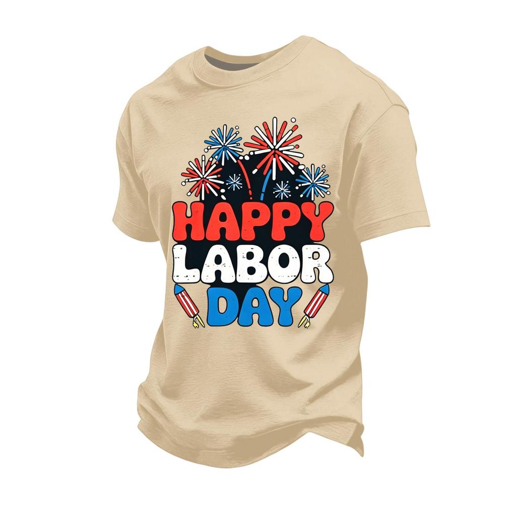 Men's Loose Fit Casual Short Sleeve T Shirt Labor Day Graphic Print Crew Neck Cotton Blend Top for Everyday Wear