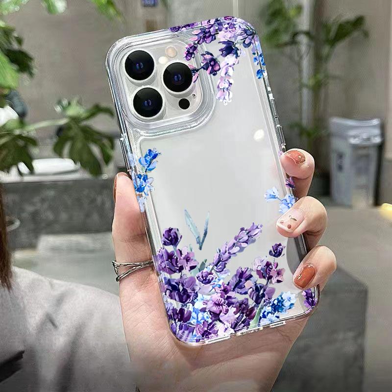 Watercolor Purple Lavender Floral Clear Phone Case for iPhone 17 16 15 14 13 12 11 16E Series Pro Max Plus