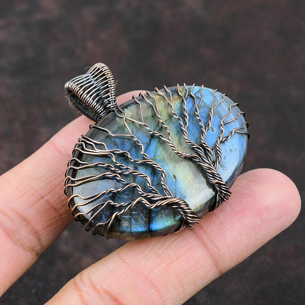 Tree Of Life Labradorite Pendant Copper Wire Wrapped Pendant Tree Of Life Jewelry Handmade Gemstone Pendant Copper Wire Jewelry Gift For Her