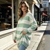 Womens V-Neck Knit Sweater Striped Loose Fit Long Sleeve Casual Streetwear Top Winter