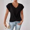Camiseta elegante de manga corta con cuello en V en color liso para mujer, nueva primavera y verano