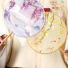 Girls' Summer Hanfu Dance Fan: Long Handle, Double-Sided Embroidered Round Fan for Traditional Costume