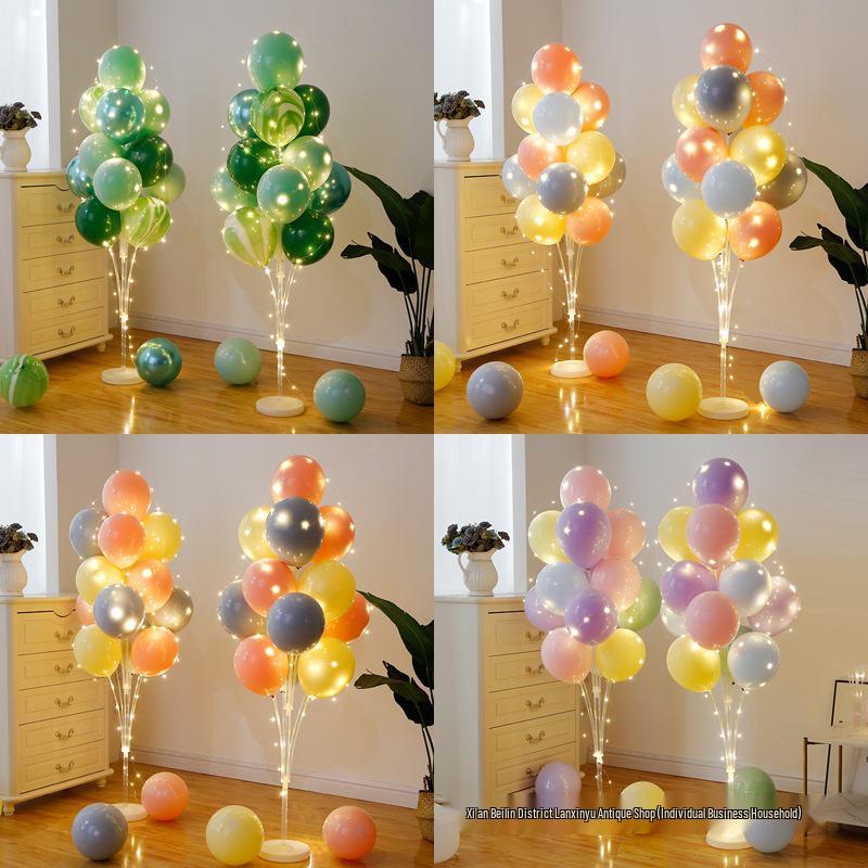 Anniversary & Birthday Balloon Column Decorations: Event Scene Layout with Floor and Background Balloons