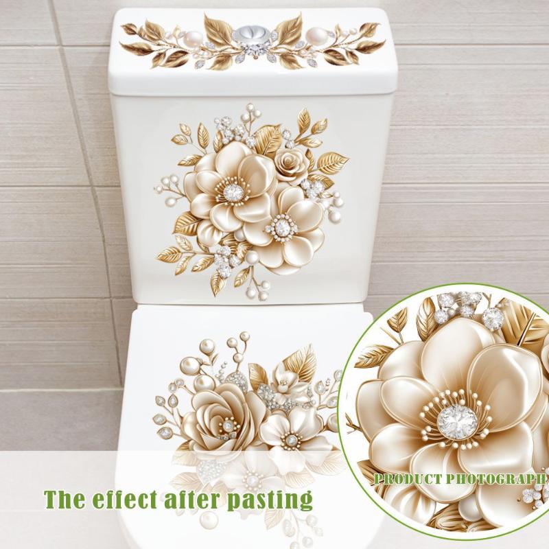 Luxus Gold Perle Floral Toilettenaufkleber Wasserdicht Selbstklebend Badezimmer Dekor Aufkleber Wandaufkleber Heimdekorationsaufkleber