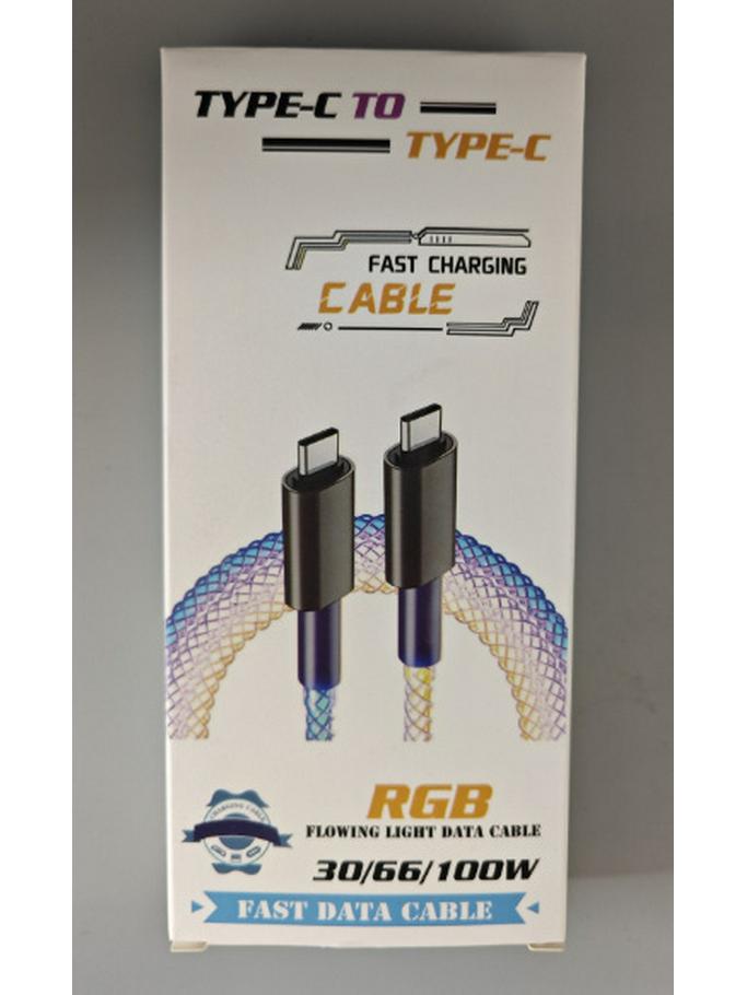 RGB 100W Fast Charging Type-C Cable for Apple and Huawei - Car Streamer Colorful Glow
