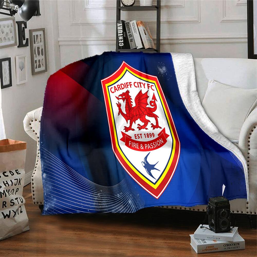Football Club Cardiff Flannel Blanket, Soft Polyester, Modern Design, All-Season for Camping, Travel, Gifts for holidays or birthdays