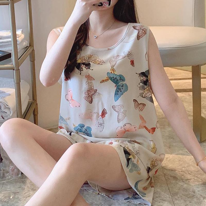 

Хлопковый шелковый комплект с шортами для майки, домашняя одежда, корейский стиль, женская тонкая пижама XXL