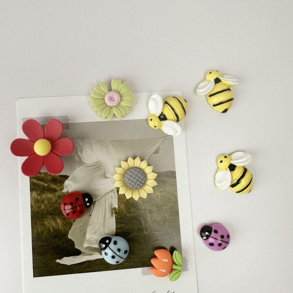 10pcs Adorable 3D Refrigerator Magnets Flower Insect Resin Fridge Magnets Home Decoration Cartoon Magnetic Sticker Kitchen