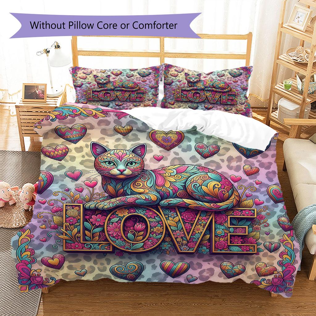 Romanticpets Pattern Bedding Quilt Set Quilt Cover Pillowcase Home Decoration Birthday Gift (1 * duvet cover + 2 * pillowcase, without core)