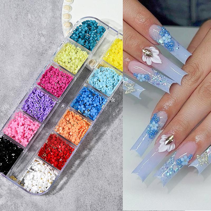 3D Flower Nail Art Decor Charms Set Glitter Rhinestones Mixed Colors Assorted Sizes for DIY Nail Art Party Makeup Use