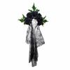 Halloween Gothic Lace Veil Headband With Red Roses Cosplay Hairband For Women Kids Costume Party Accessories