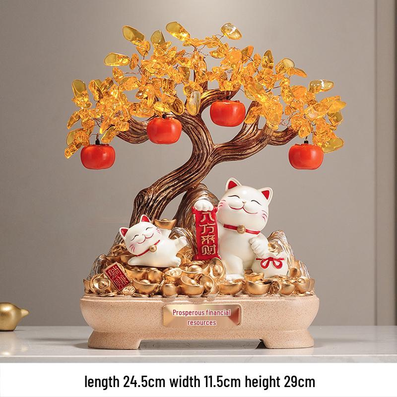 Fortune Cat Money Tree Figurine - Office, Shop, Reception & Housewarming Decoration