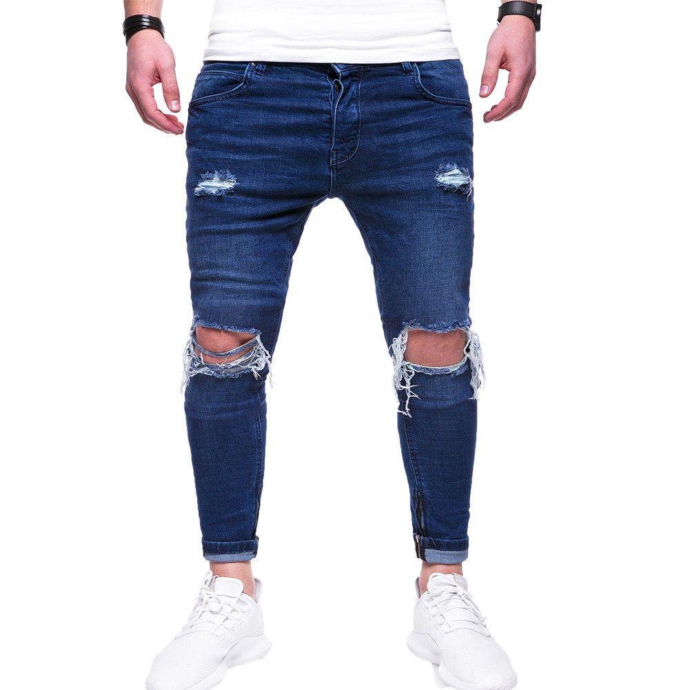 Premium Quality Slim Destroyed Stretchy Ripped Skinny Biker Jeans For Men Taped Fit Denim Pants