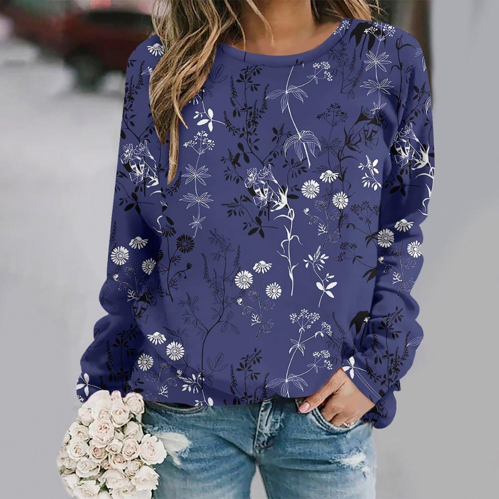 2025 Autumn and Winter  Fashion Round Neck Long Sleeve Printed Elegant Casual Loose